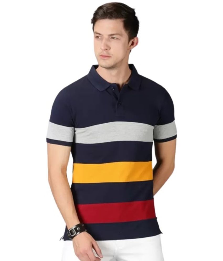     			CRAZYON Cotton Regular Fit Striped Half Sleeves Men's Polo T Shirt - Navy ( Pack of 1 )