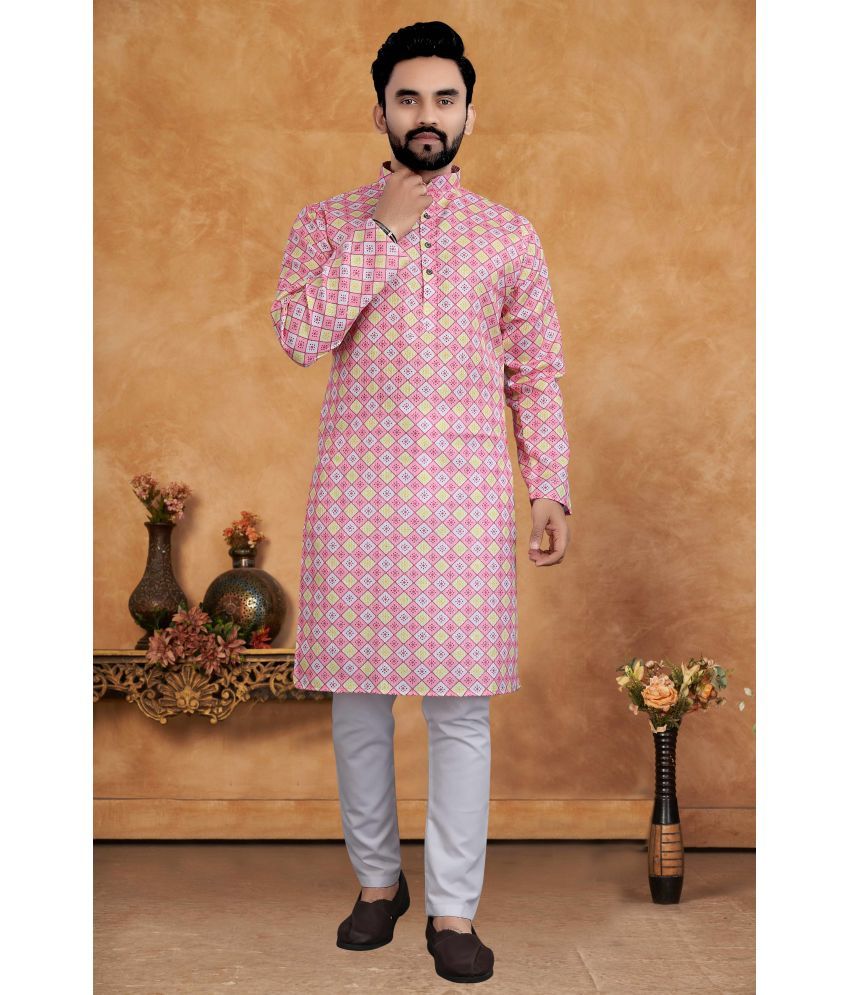     			KC Kunj Creation Pink Cotton Regular Fit Men's Kurta Pyjama Set ( Pack of 1 )