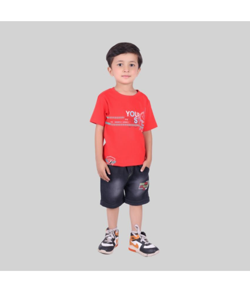     			Kidzee Kingdom Red,Blue Cotton Boys T-Shirt & Shorts ( Pack of 1 )