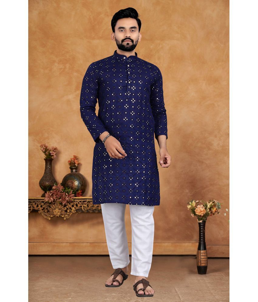     			SAREEKART FAB Navy Cotton Regular Fit Men's Kurta Pyjama Set ( Pack of 1 )