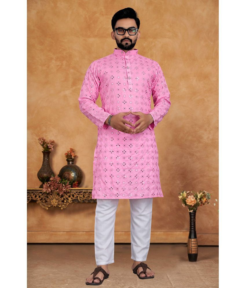     			SAREEKART FAB Pink Cotton Regular Fit Men's Kurta Pyjama Set ( Pack of 1 )