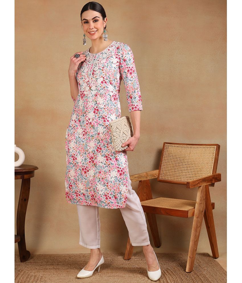     			Vaamsi Cotton Blend Printed Straight Women's Kurti - White ( Pack of 1 )