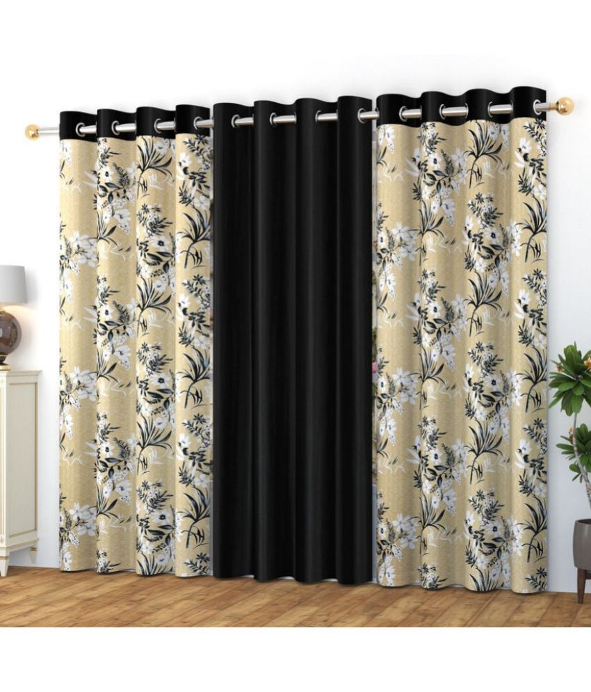     			WACO CREATION Floral Printed Room Darkening Ring Rod Curtain 6 ft ( Pack of 3 ) - Light Grey