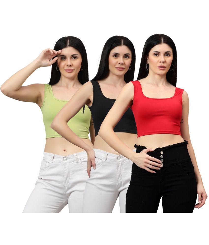     			Diaz Multi Color Linen Women's Crop Top ( Pack of 3 )