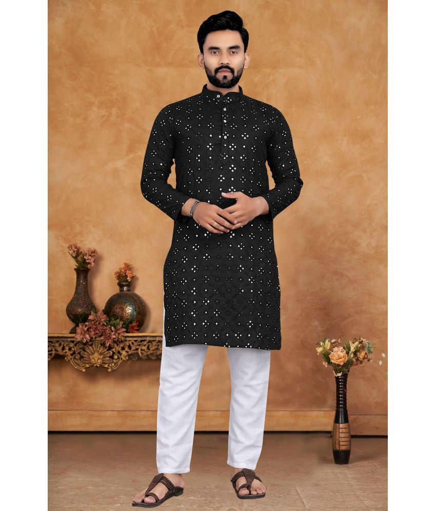     			KC Kunj Creation Black Cotton Regular Fit Men's Kurta Pyjama Set ( Pack of 1 )