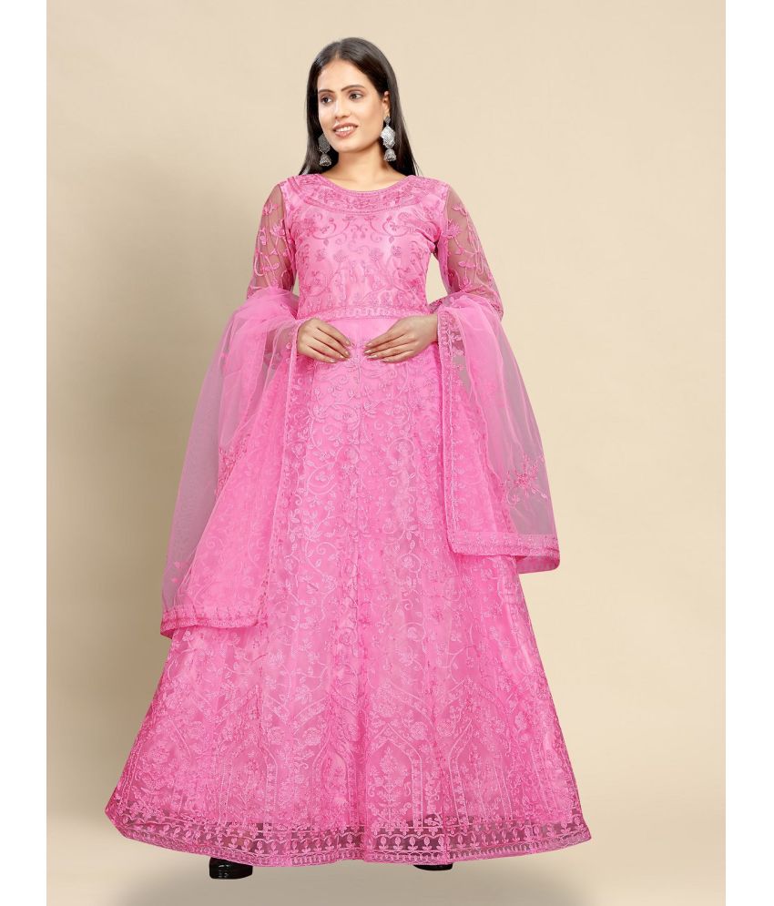     			A TO Z CART Pink Flared Net Women's Semi Stitched Ethnic Gown ( Pack of 1 )