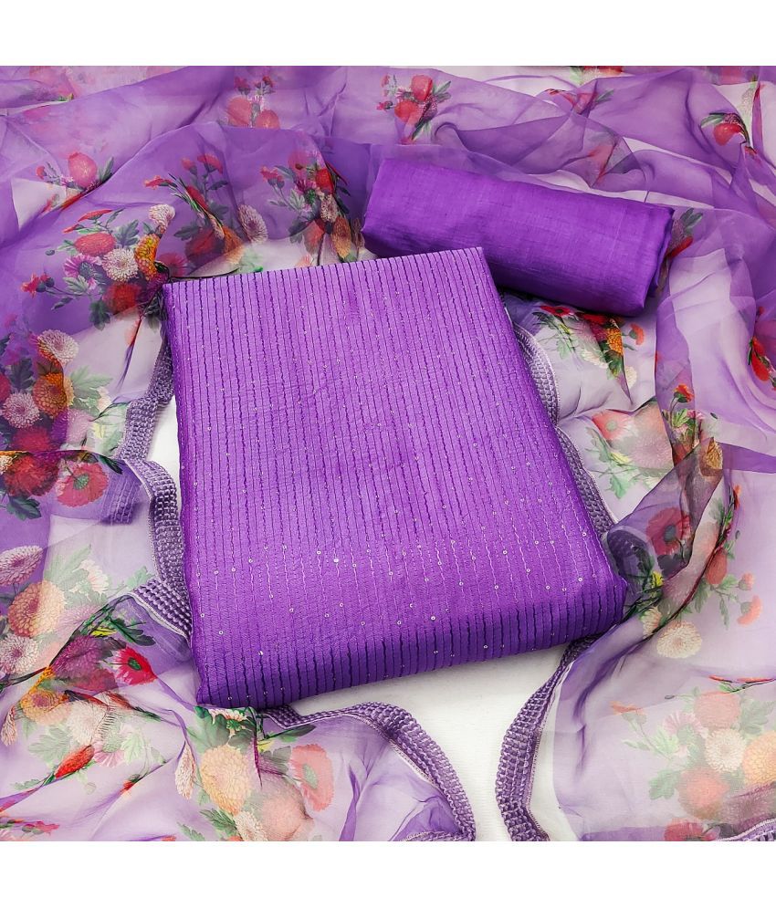     			JULEE Unstitched Cotton Blend Embellished Dress Material - Lavender ( Pack of 1 )