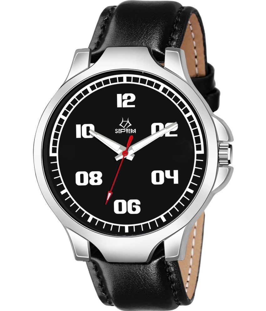     			Septem Black Leather Analog Men's Watch