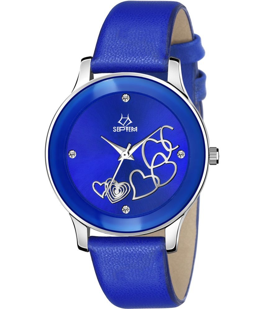     			Septem Blue Leather Analog Men's Watch