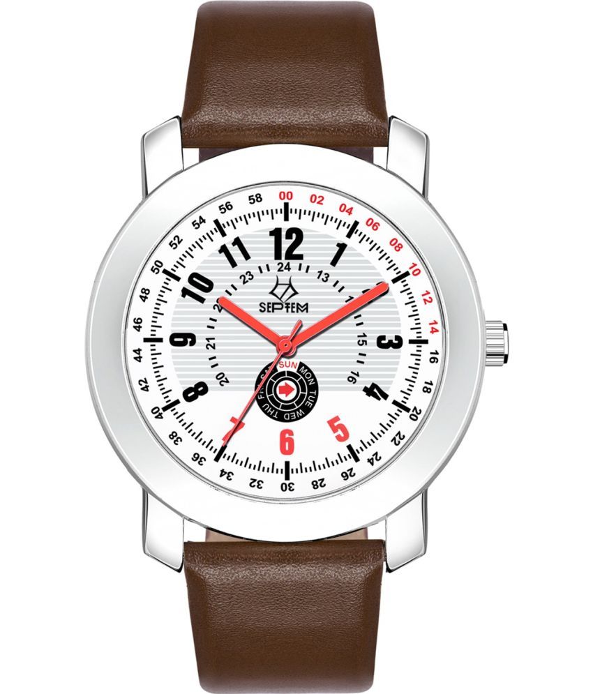     			Septem Brown Leather Analog Men's Watch