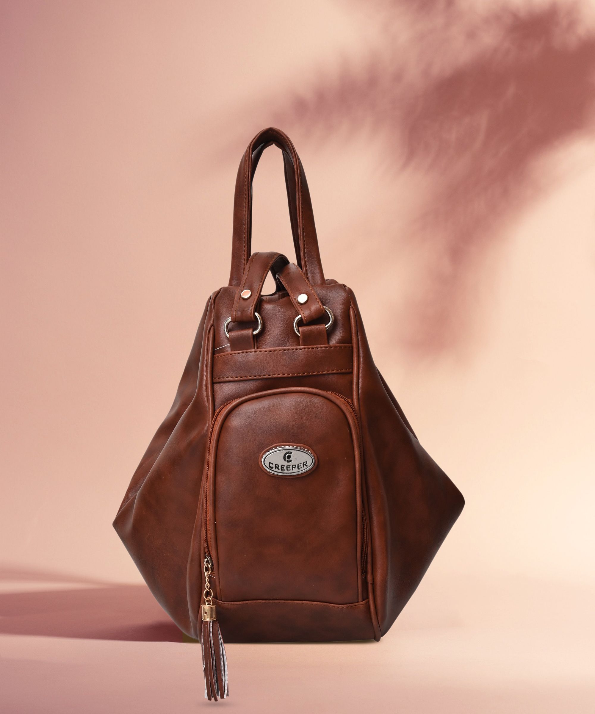     			Snappy Brown PU Shoulder Bag