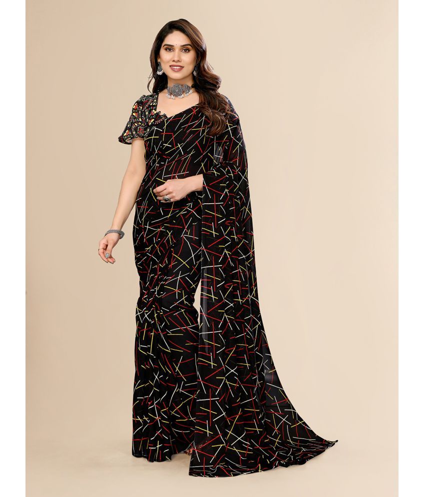     			ANAND SAREES Georgette Printed Saree With Blouse Piece - Black ( Pack of 1 )