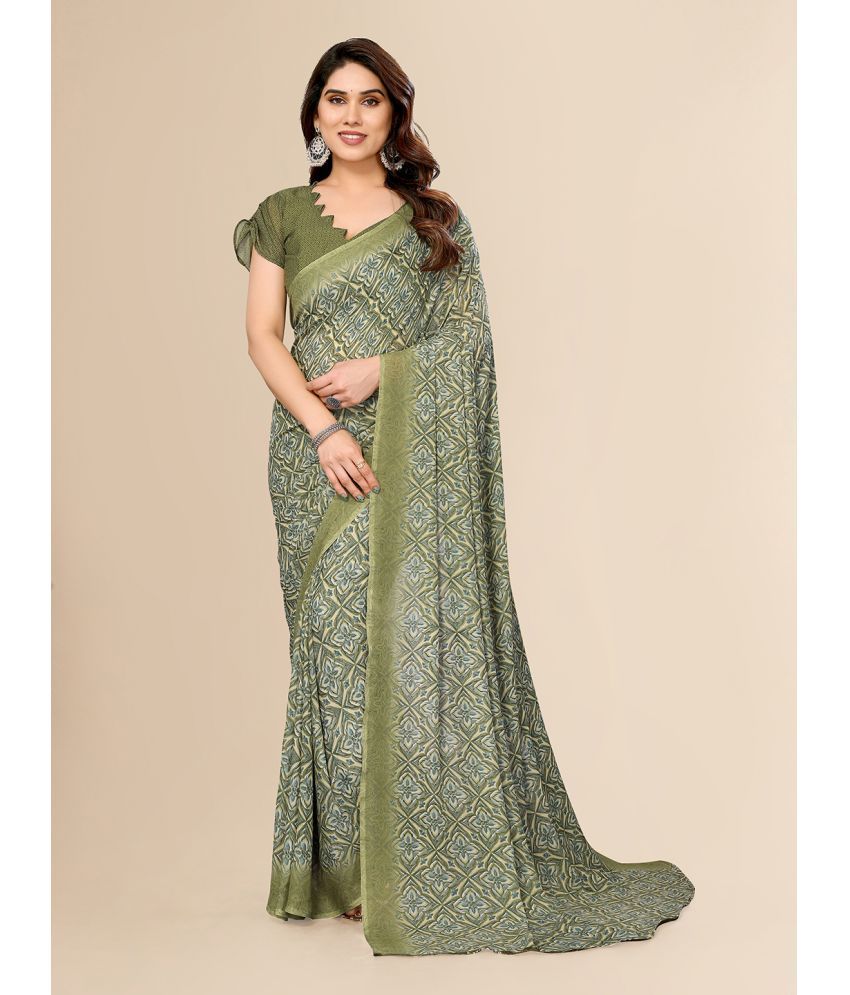     			ANAND SAREES Georgette Printed Saree With Blouse Piece - Green ( Pack of 1 )