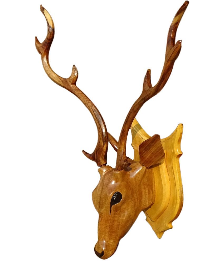     			Bankura Traditional Art Center Wood DEER HEAD wooden 28CM Wall Sculpture Brown - Pack of 1