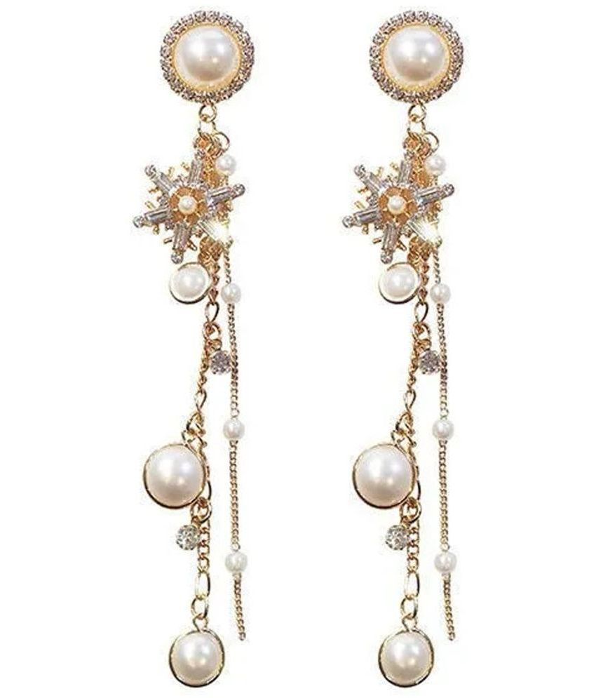     			FASHION FRILL Golden Drop Earrings ( Pack of 2 )