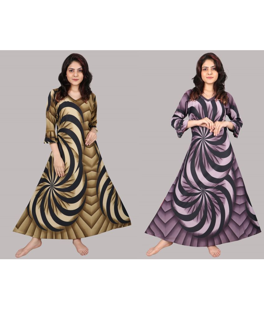     			PURSA Wine,Khaki Satin Women's Nightwear Nighty & Night Gowns ( Pack of 2 )