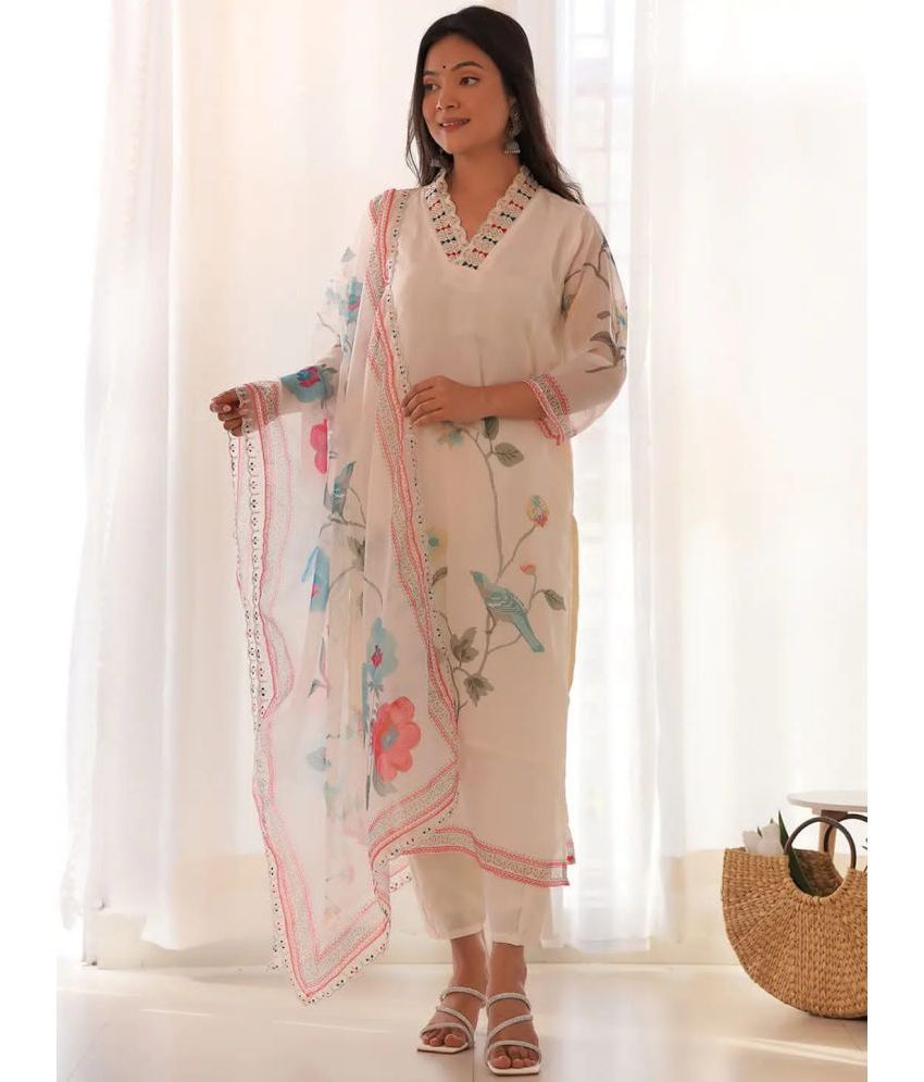     			SAREEKART FAB Viscose Printed Kurti With Pants Women's Stitched Salwar Suit - White ( Pack of 1 )