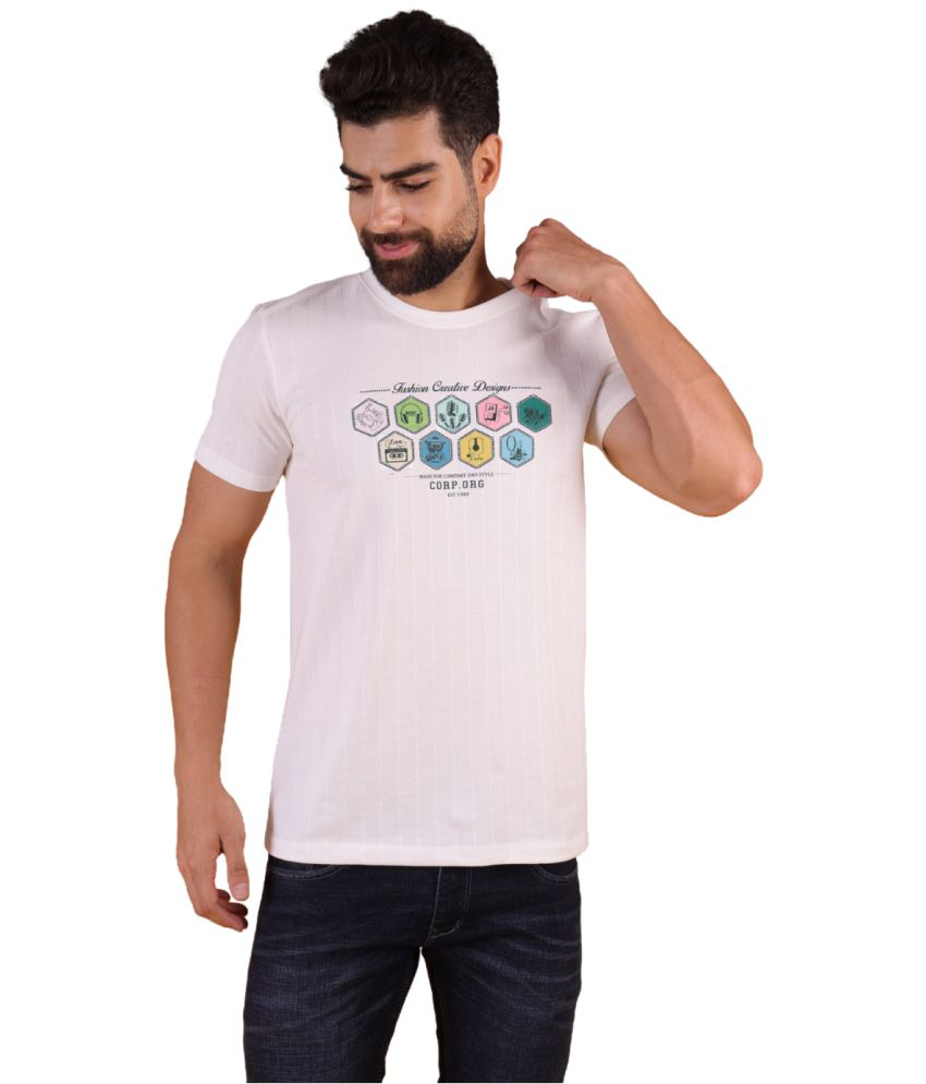     			SOCIAL FIBRE Cotton Blend Regular Fit Printed Half Sleeves Men's T-Shirt - White ( Pack of 1 )