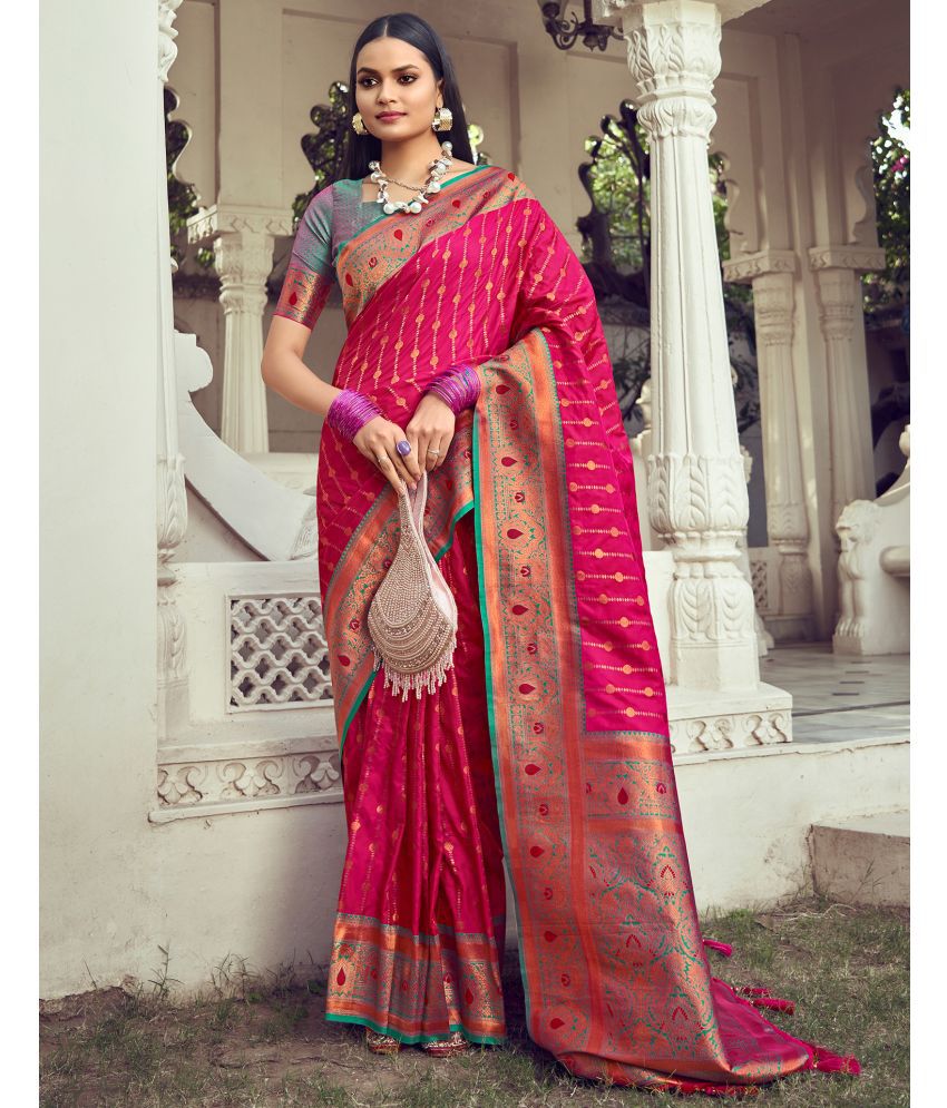     			Satrani Art Silk Woven Saree With Blouse Piece - Rani ( Pack of 1 )