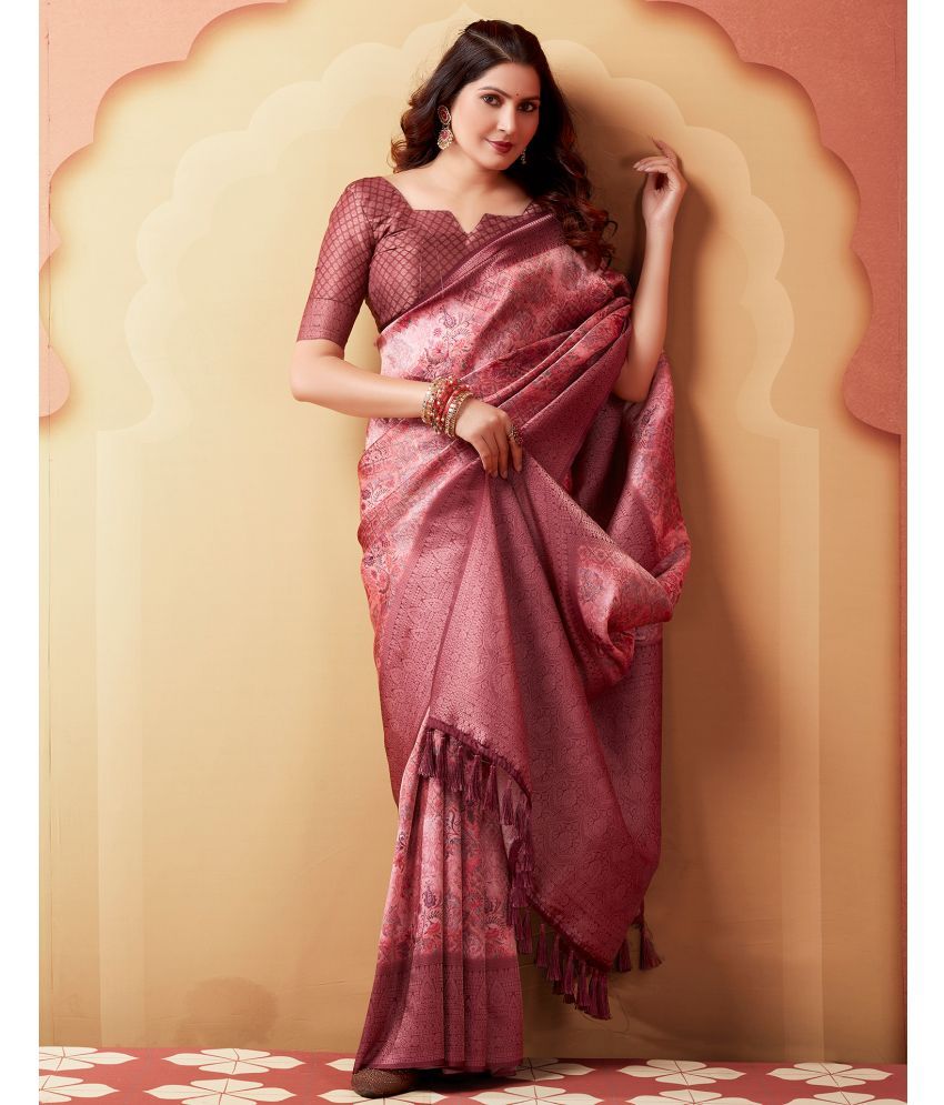     			Satrani Art Silk Woven Saree With Blouse Piece - Pink ( Pack of 1 )