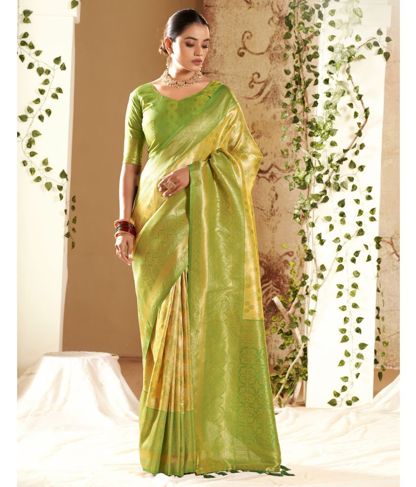     			Satrani Art Silk Woven Saree With Blouse Piece - Green ( Pack of 1 )