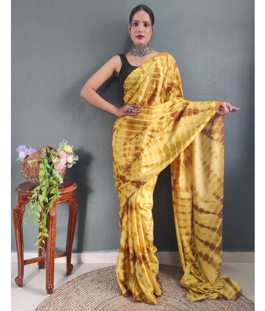     			Satrani Chiffon Printed Saree With Blouse Piece - Yellow ( Pack of 1 )