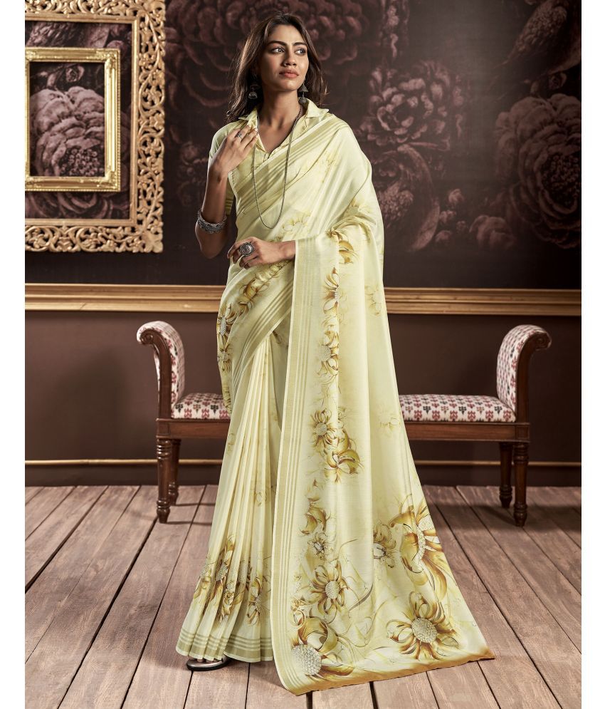     			Satrani Cotton Silk Printed Saree With Blouse Piece - Yellow ( Pack of 1 )