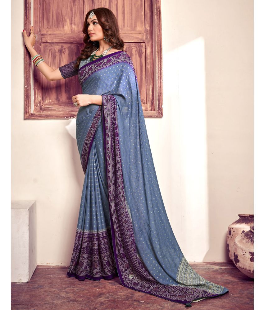     			Satrani Crepe Printed Saree With Blouse Piece - Blue ( Pack of 1 )