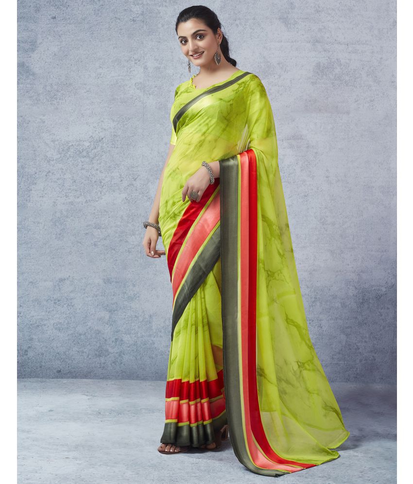     			Satrani Georgette PRINTED Saree With Blouse Piece - Lime Green ( Pack of 1 )