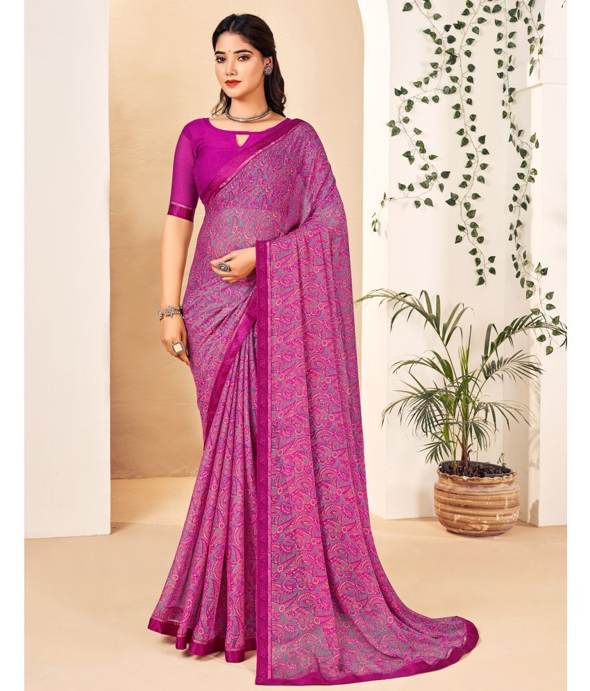     			Satrani Georgette Printed Saree With Blouse Piece - Magenta ( Pack of 1 )