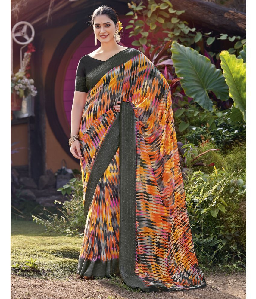     			Satrani Georgette Printed Saree With Blouse Piece - Multicolor ( Pack of 1 )