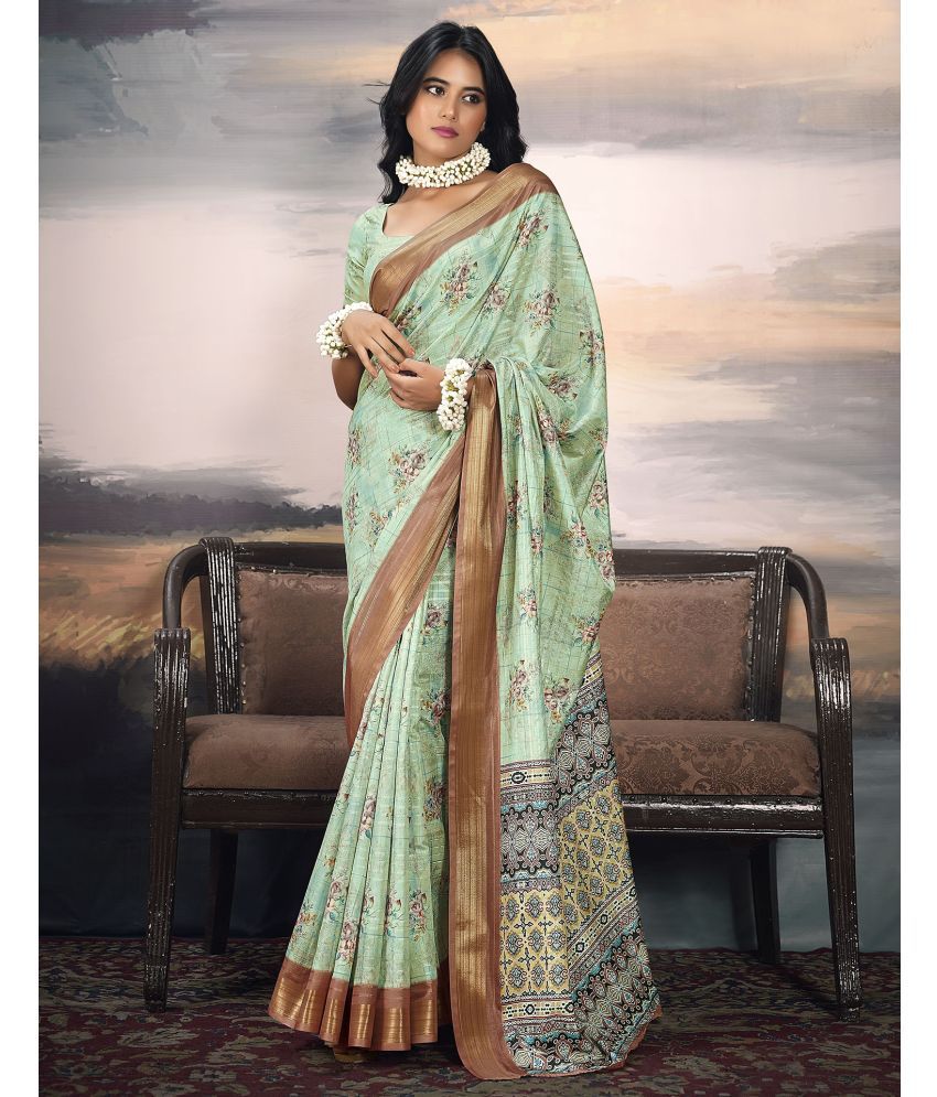     			Satrani Organza Printed Saree With Blouse Piece - Multicolor ( Pack of 1 )