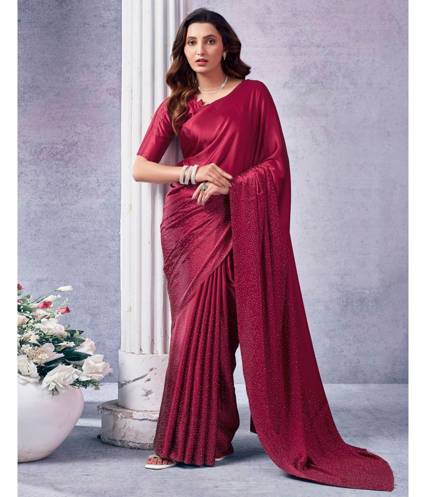     			Satrani Satin Embellished Saree With Blouse Piece - Maroon ( Pack of 1 )