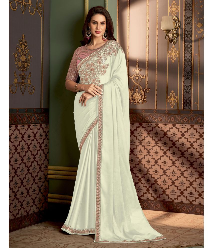     			Satrani Shimmer Embroidered Saree With Blouse Piece - White ( Pack of 1 )