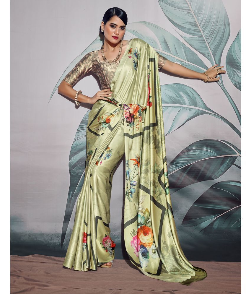     			Satrani Silk Blend PRINTED Saree With Blouse Piece - Mint Green ( Pack of 1 )