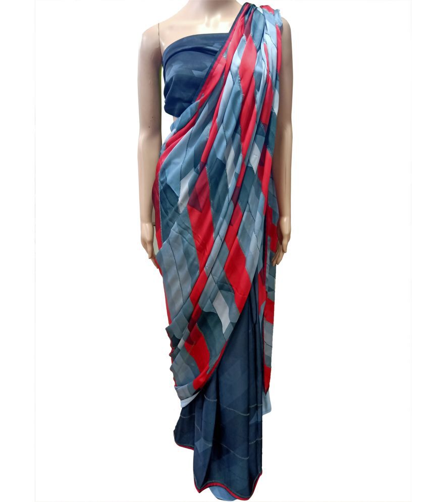     			Satrani Silk Blend Printed Saree With Blouse Piece - Multicolour ( Pack of 1 )