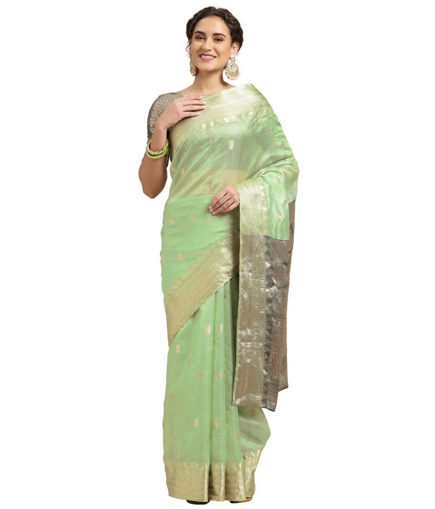     			Satrani Silk Blend Woven Saree With Blouse Piece - Olive ( Pack of 1 )