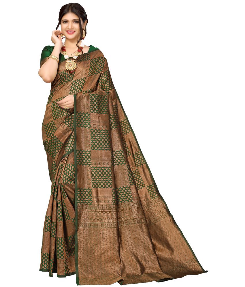     			Satrani Silk Blend Woven Saree With Blouse Piece - Green ( Pack of 1 )