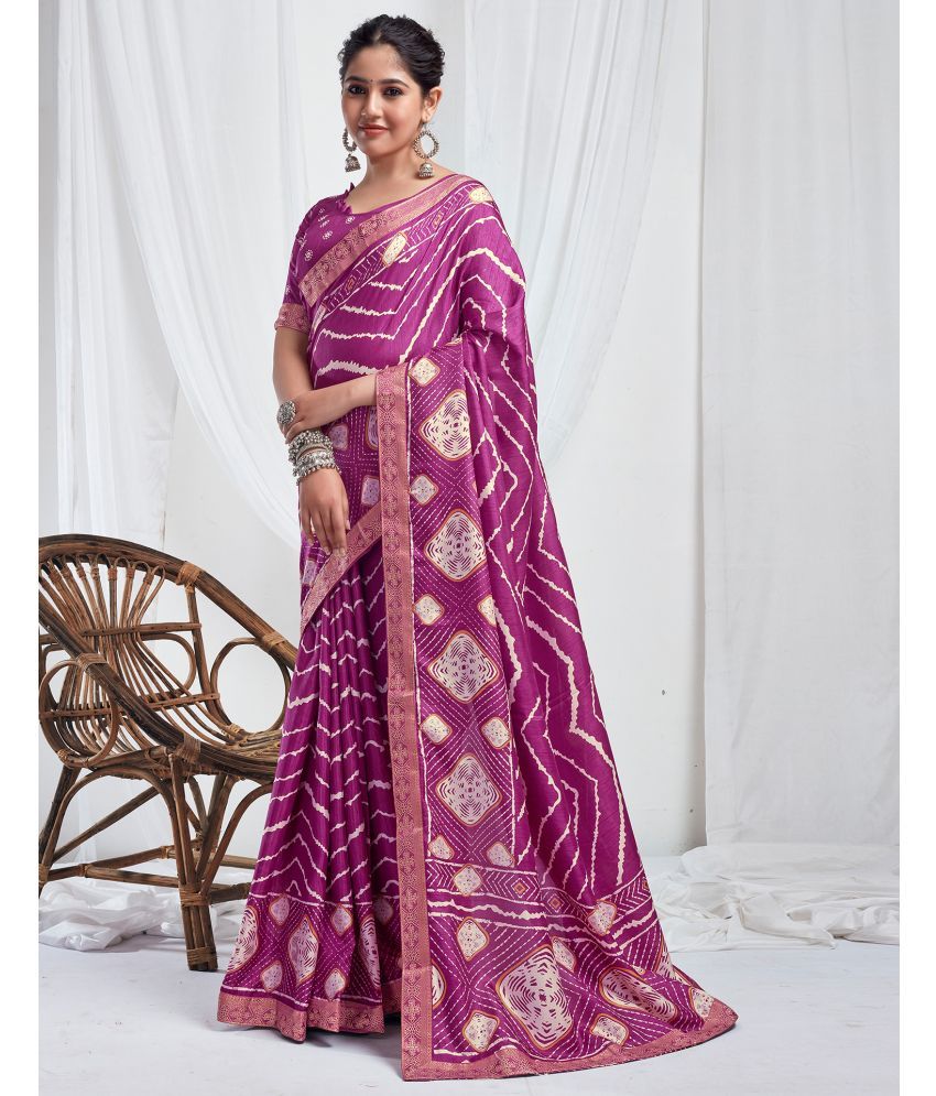     			Satrani Silk PRINTED Saree With Blouse Piece - Magenta ( Pack of 1 )