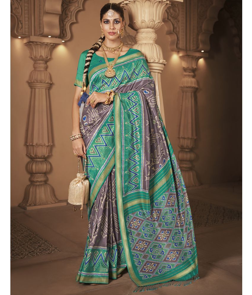     			Satrani Silk Printed Saree With Blouse Piece - Lavender ( Pack of 1 )