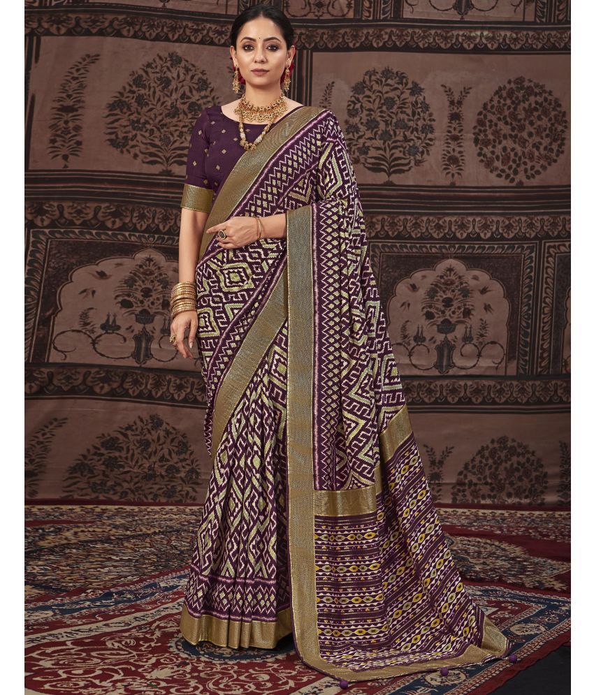     			Satrani Silk Printed Saree With Blouse Piece - Wine ( Pack of 1 )