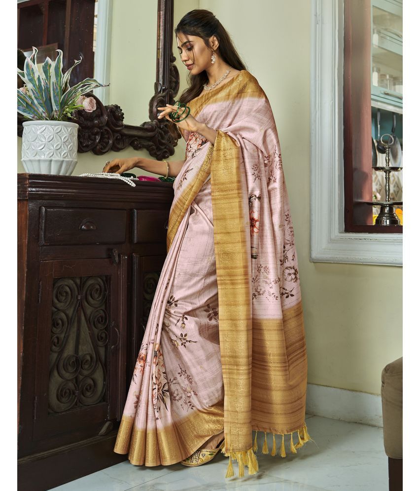     			Satrani Silk Woven Saree With Blouse Piece - Peach ( Pack of 1 )