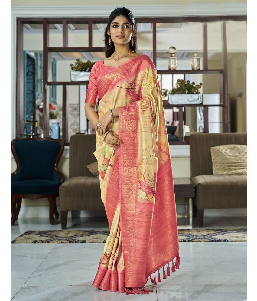     			Satrani Silk Woven Saree With Blouse Piece - Yellow ( Pack of 1 )