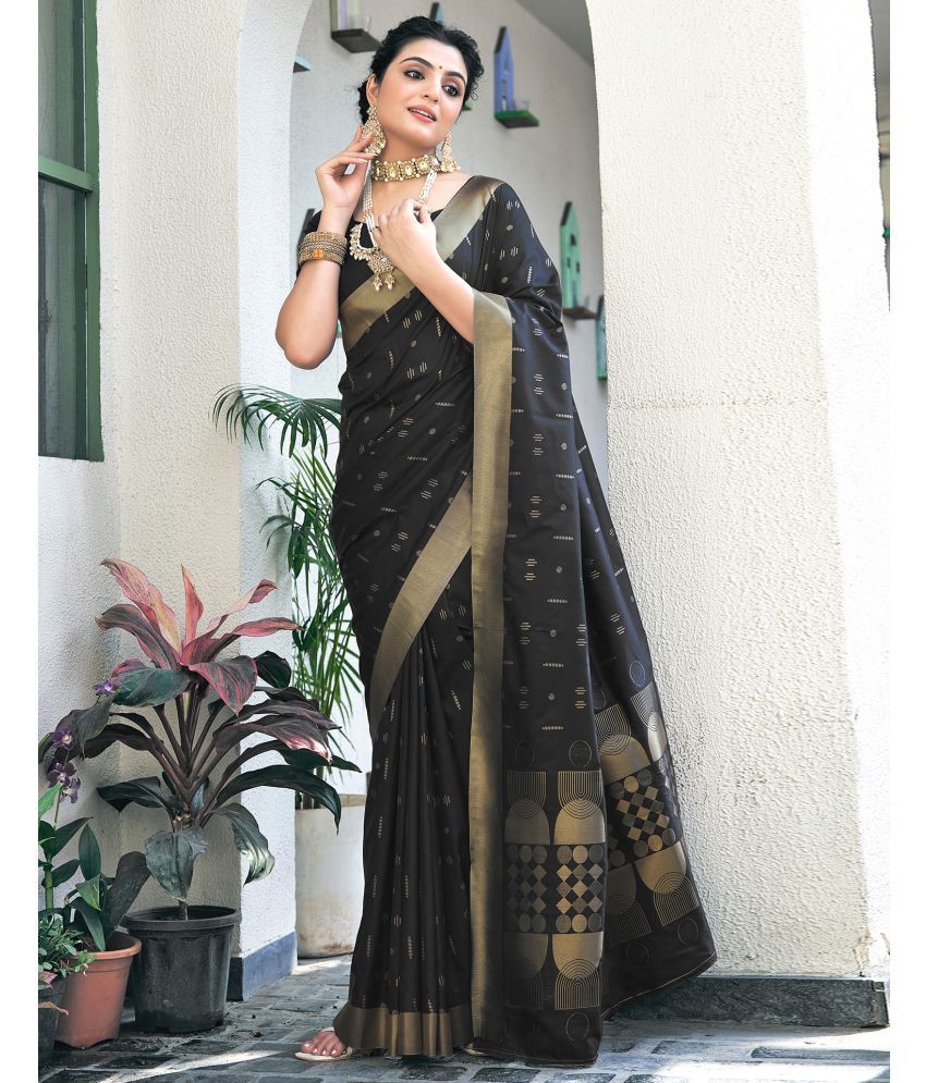     			Satrani Silk Woven Saree With Blouse Piece - Black ( Pack of 1 )