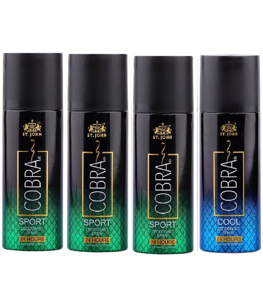     			ST.JOHN Cobra Sport 150ml*3 & Cool 150ml Deodorant Spray for Men (600ml) - Pack of 4