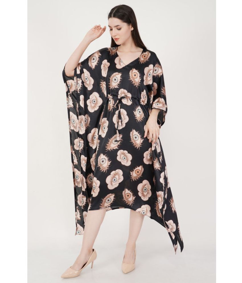     			Urban Sundari Satin Printed Midi Women's Kaftan - Black ( Pack of 1 )