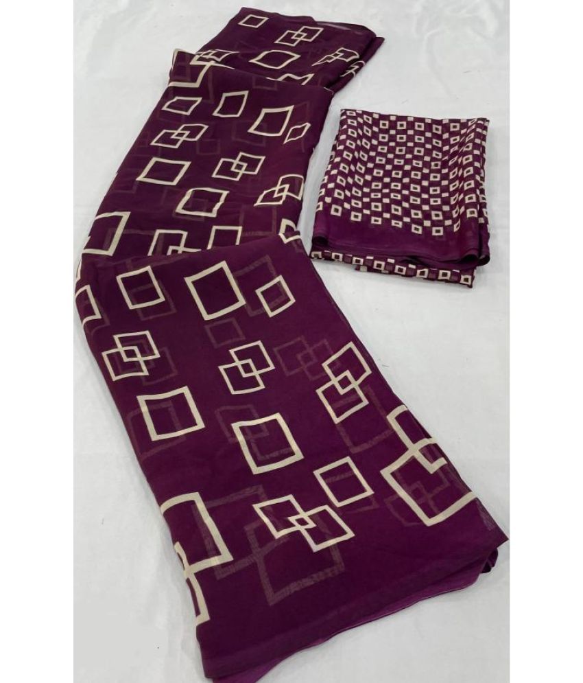     			Vichitro Georgette Printed Saree With Blouse Piece - Purple ( Pack of 1 )