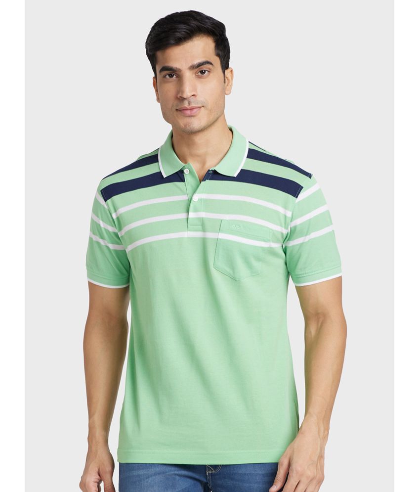     			Colorplus Cotton Regular Fit Striped Half Sleeves Men's Polo T Shirt - Green ( Pack of 1 )