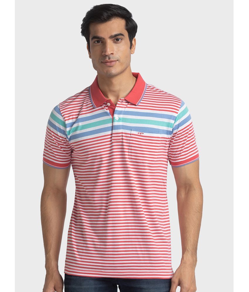     			Colorplus Cotton Regular Fit Striped Half Sleeves Men's Polo T Shirt - Red ( Pack of 1 )