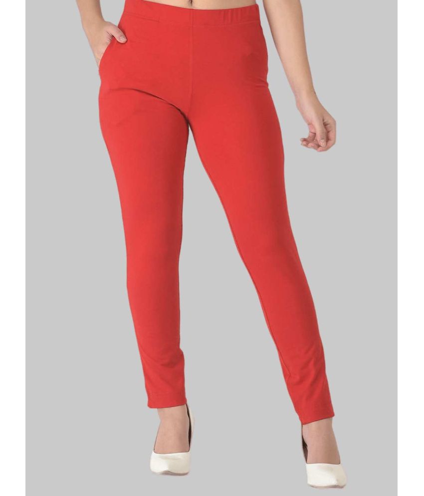     			Dollar Missy - Red Cotton Blend Women's Straight Pant ( Pack of 1 )